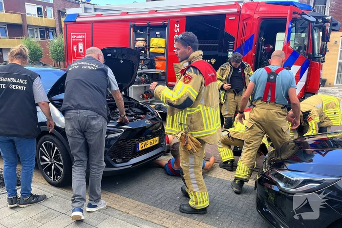 Kat vast in auto, brandweer schiet te hulp