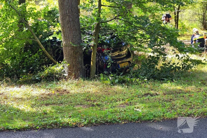 Ongeval les voertuig en personenauto twee voertuigen een eindigt tegen boom