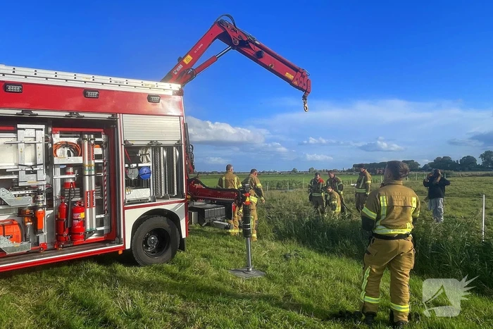 Brandweer takelt paard uit water