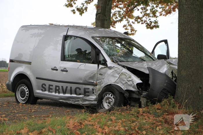 Bestelbus botst tegen boom