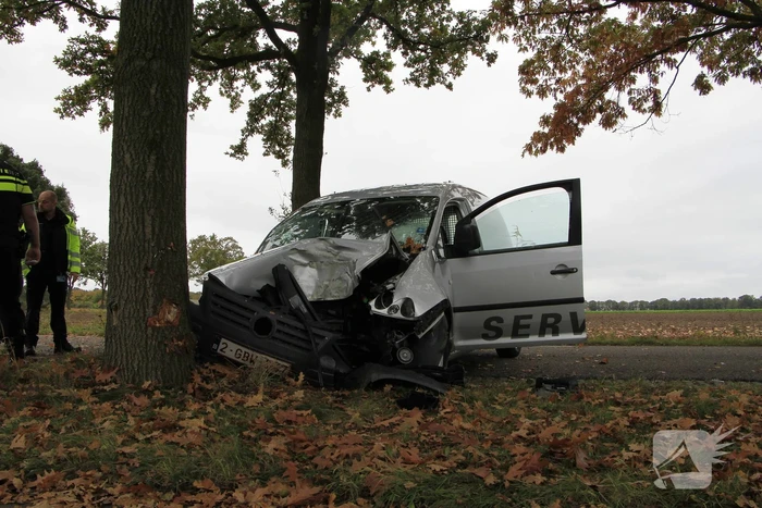 Bestelbus botst tegen boom