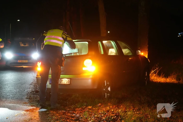 Auto botst tegen boom na verkeersbord omver te rijden