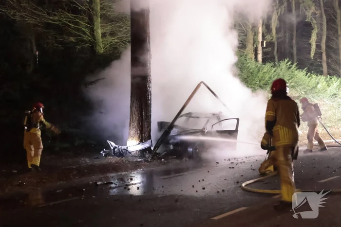 Auto vliegt in brand na eenzijdig ongeval