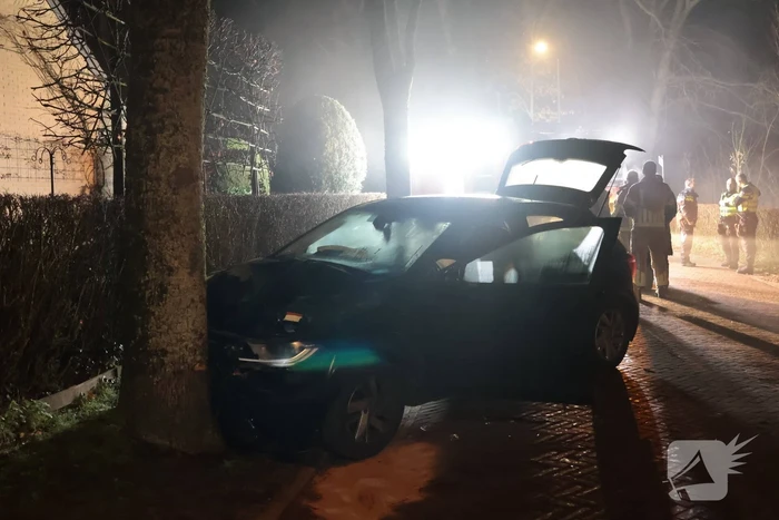 Auto botst tegen boom in de nacht