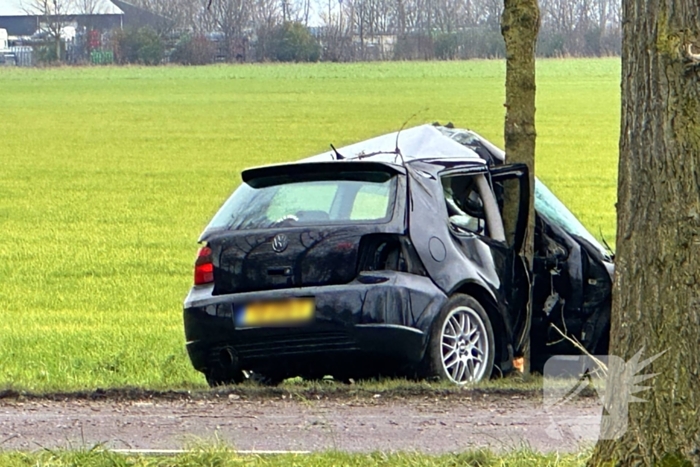 Personenauto botst tegen boom