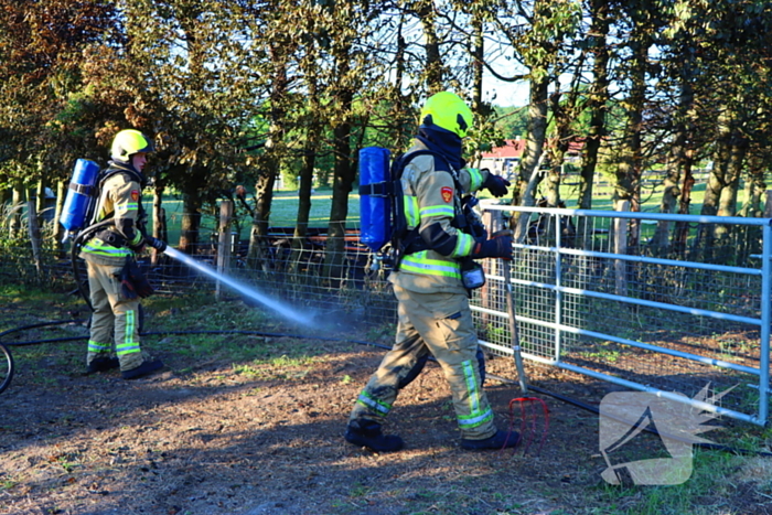 Bomen en pipowagen in brand