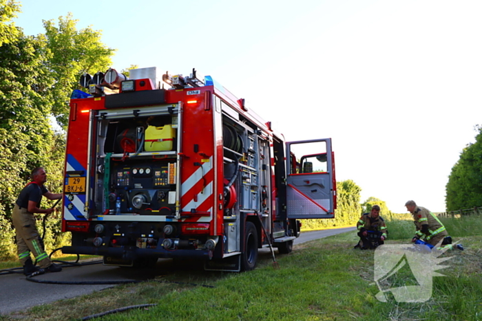 Bomen en pipowagen in brand