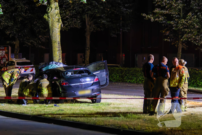 Auto boort zich tegen boom bij zware crash