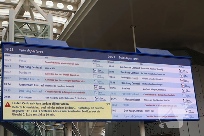 Defecte bovenleiding leidt tot grote vertragingen