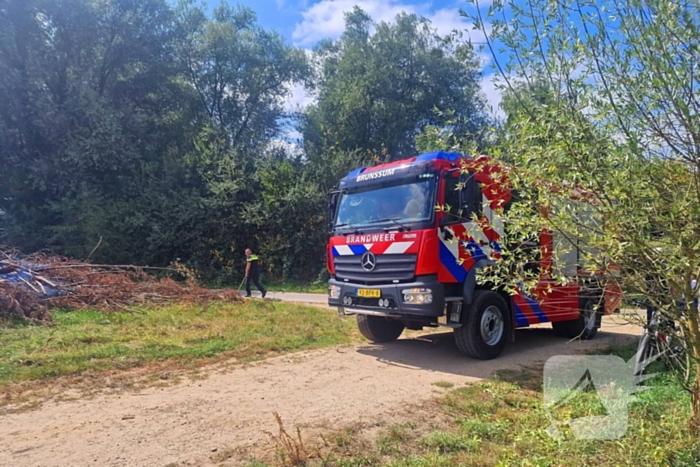 Stapel gesnoeid hout in brand