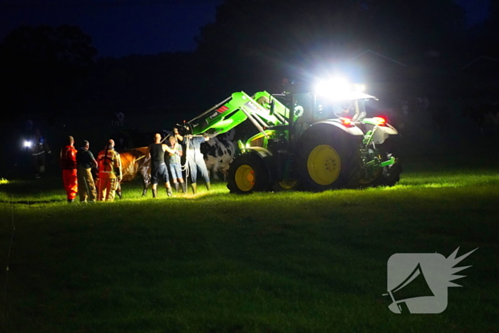 Reddingsactie door brandweer en boer