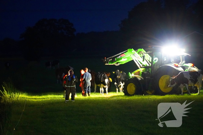 Reddingsactie door brandweer en boer