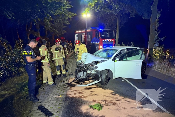Man gewond na botsing tegen boom