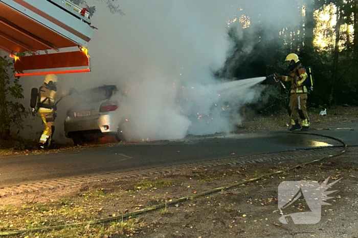 Auto klapt tegen boom en vliegt in brand