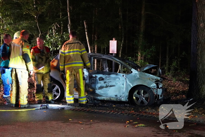 Auto klapt tegen boom en vliegt in brand