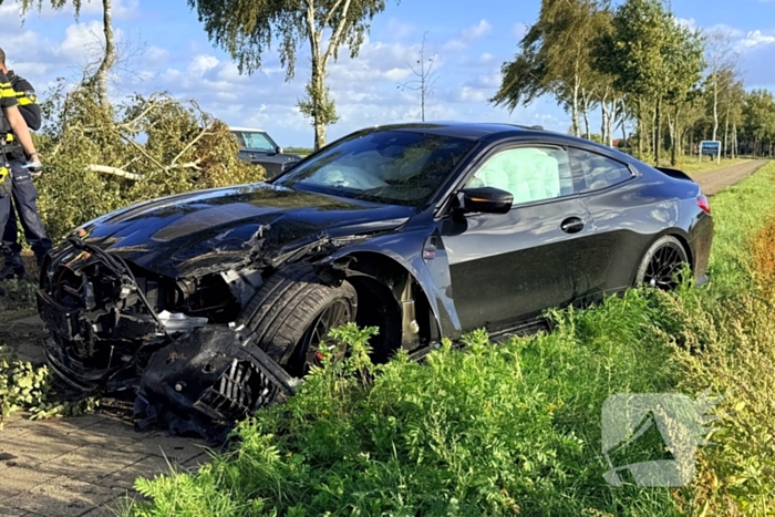 Auto vliegt uit de bocht en botst tegen boom