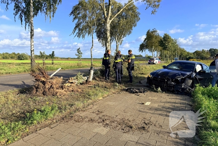 Auto vliegt uit de bocht en botst tegen boom