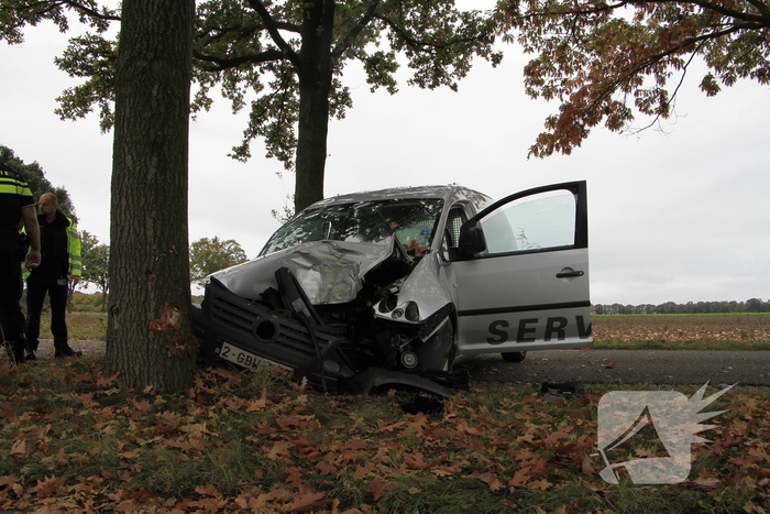 Bestelbus botst tegen boom