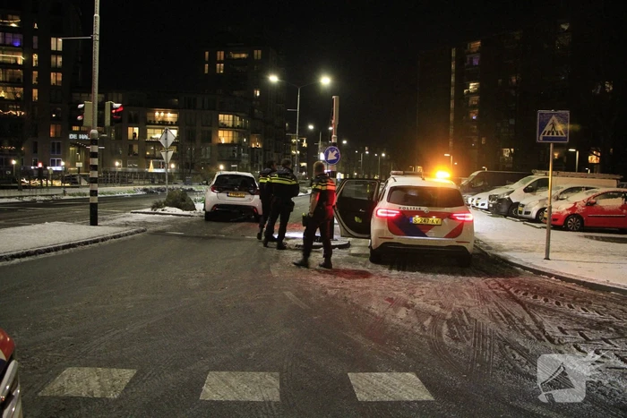 Auto botst tegen verkeerslicht na uitglijden