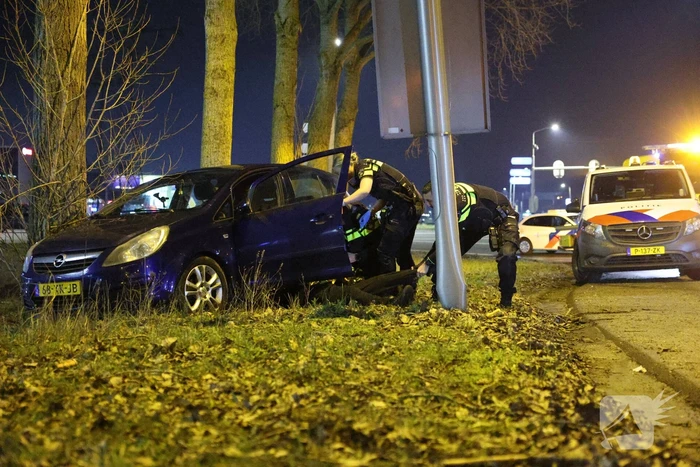 Bestuurder onwel na aanrijding met lantaarnpaal en boom