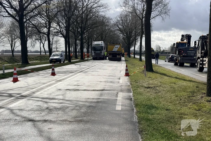 Vrachtwagen met melk botst tegen boom