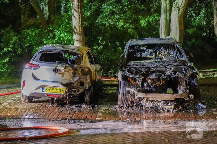 Twee geparkeerde auto's verwoest door brand