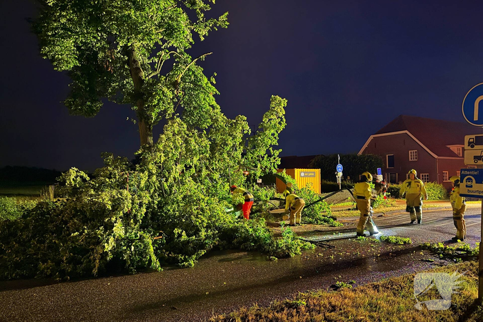 Bomen omgewaaid door storm en vernielen lantaarnpaal