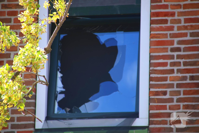 Verrotte boom valt op auto en tegen woning