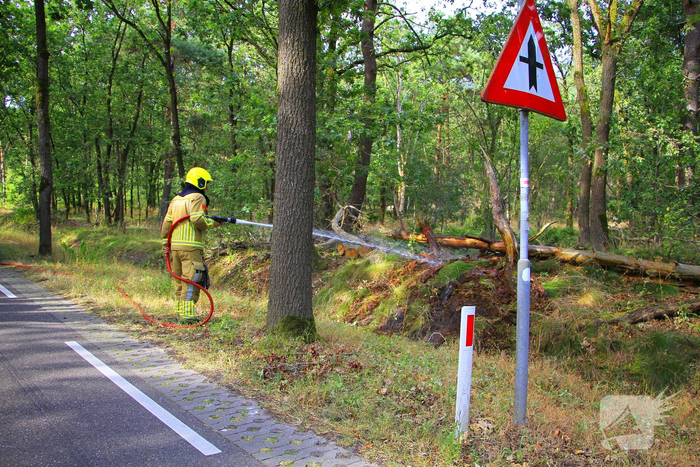 Omstanders blussen brand in bosgebied