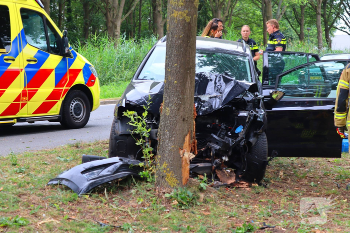 Gewonden nadat auto tegen boom in middenberm botst