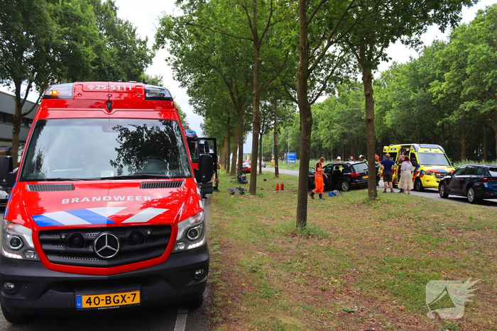 Gewonden nadat auto tegen boom in middenberm botst