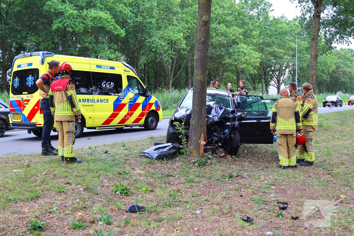 Gewonden nadat auto tegen boom in middenberm botst