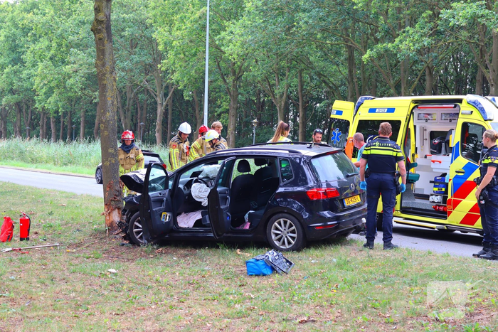 Gewonden nadat auto tegen boom in middenberm botst