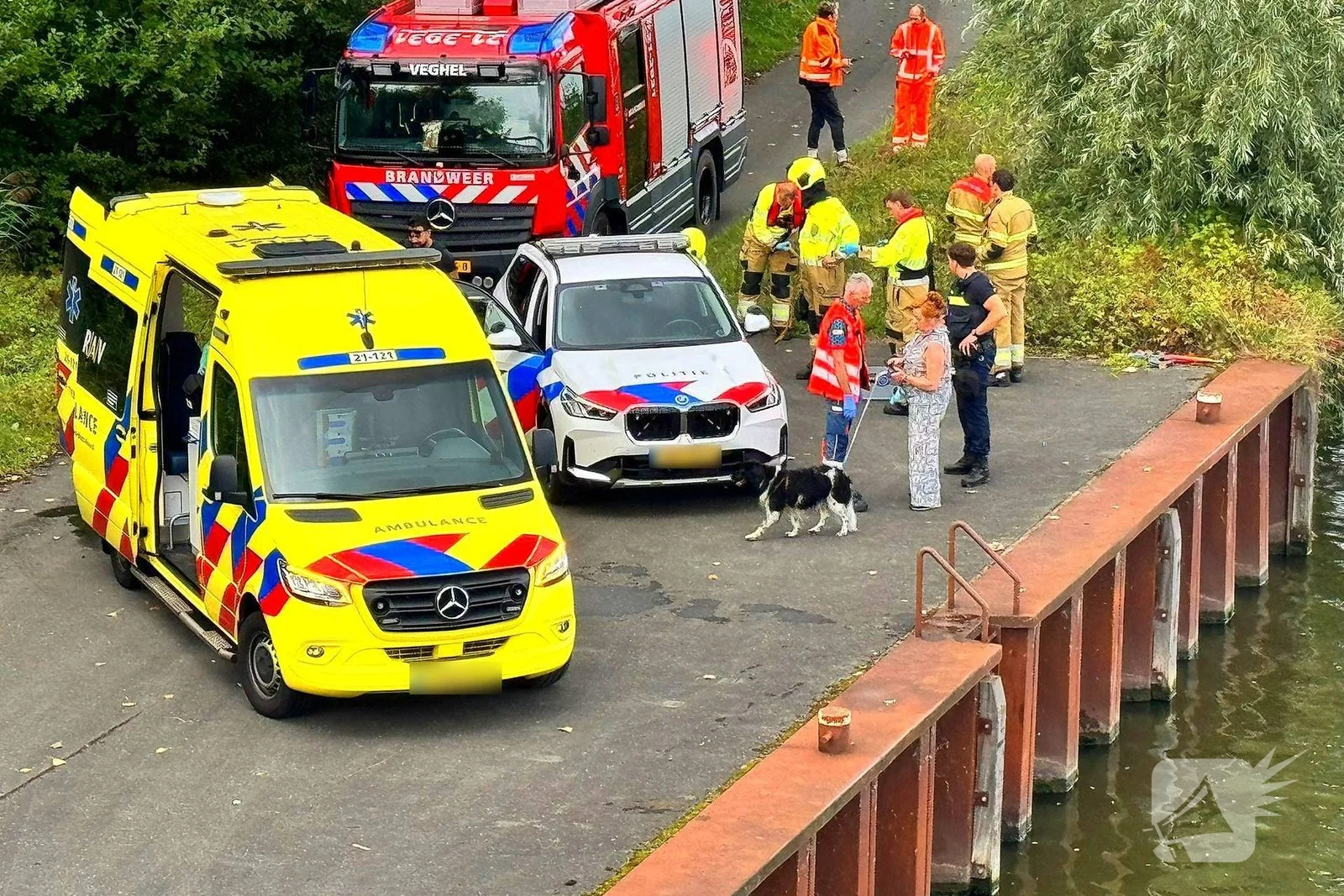 Man springt in kanaal achter hond