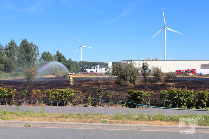 Groot stuk gras in brand naast transportbedrijf