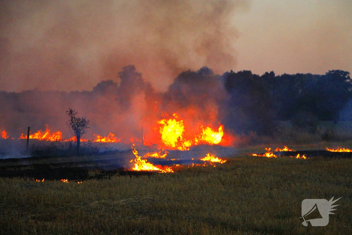 Brand op akker breid zich fors uit