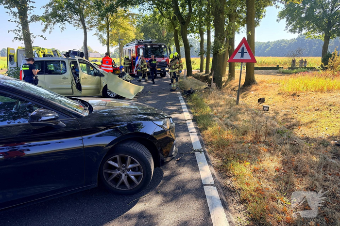 Auto botst tegen boom en bestuurster raakt bekneld