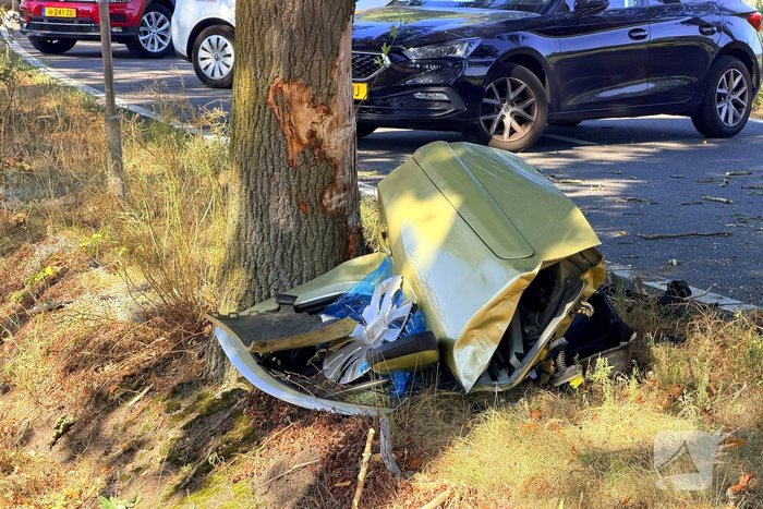 Auto botst tegen boom en bestuurster raakt bekneld