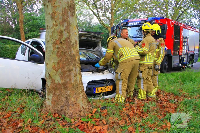 Auto botst tegen boom na slip