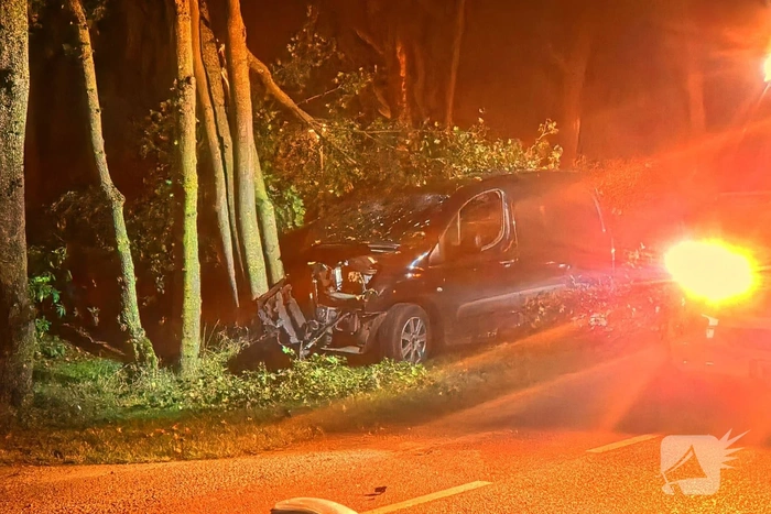 Busje botst tegen boom