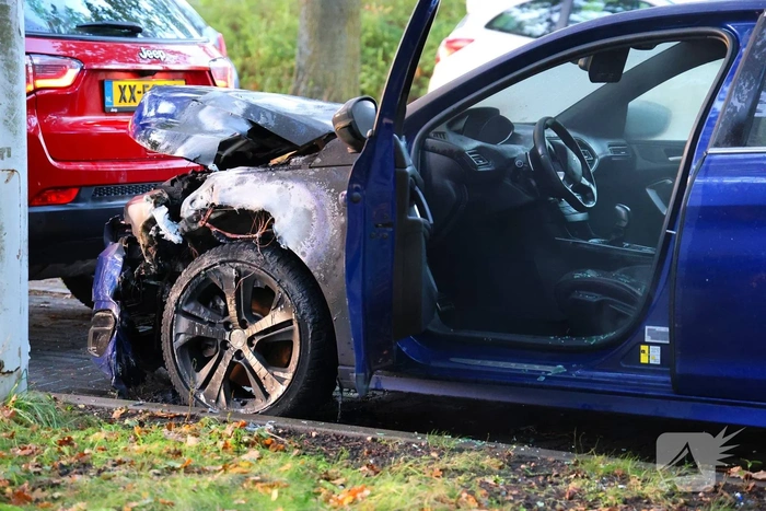 Geparkeerde auto vliegt in brand