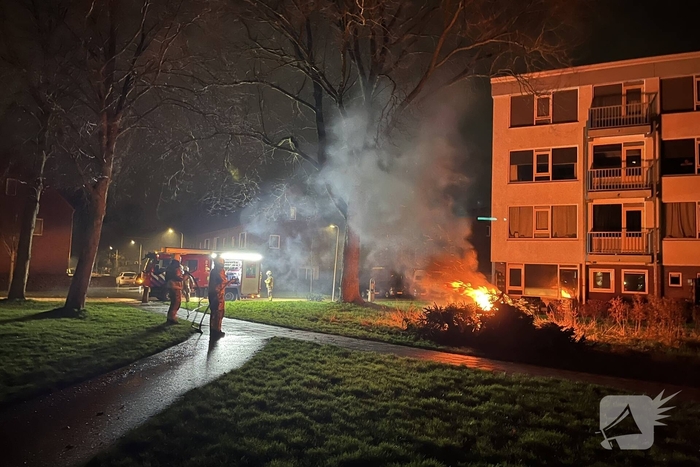 Brand in bult met kerstbomen