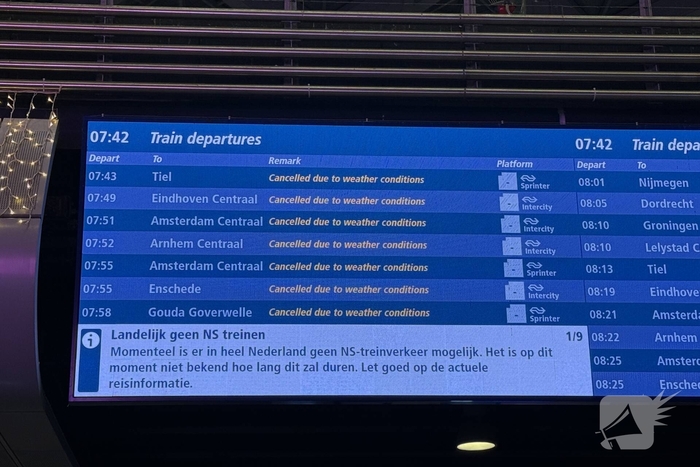 Landelijke treinuitval en problemen in het openbaar vervoer