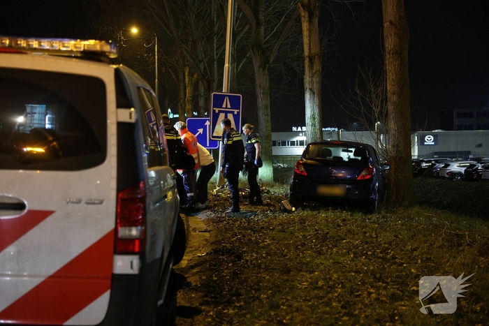 Bestuurder onwel na aanrijding met lantaarnpaal en boom