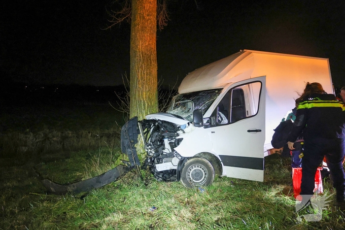 Bestelbus botst tegen boom