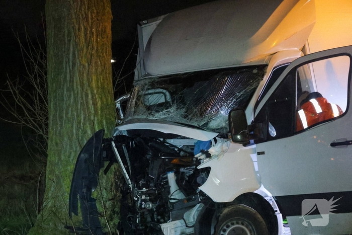 Bestelbus botst tegen boom