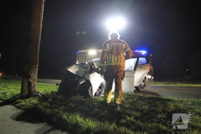 Bestuurder zwaargewond bij aanrijding met boom