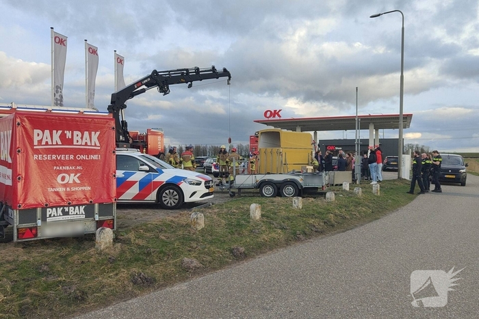 Paard zakt door vloer van trailer, brandweer schiet te hulp