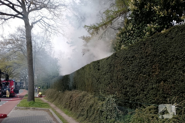 Grote coniferenhaag vliegt in brand