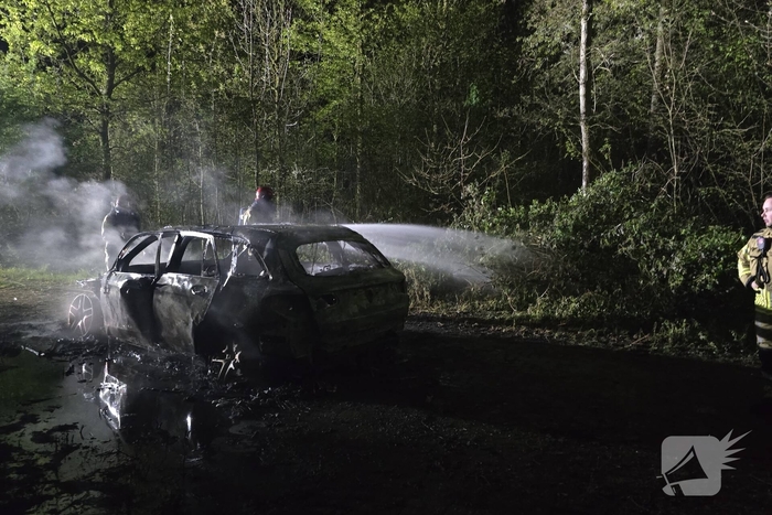 Autobrand in bosgebied volledig verwoest